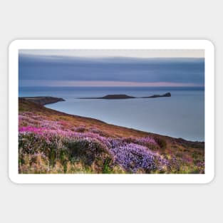 Worms Head and Rhossili Bay from Rhossili Down, Gower, Wales Sticker